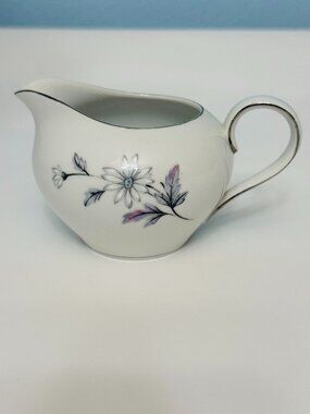 Vintage Porcelain Creamer Floral Pattern Platinum Silver Trim